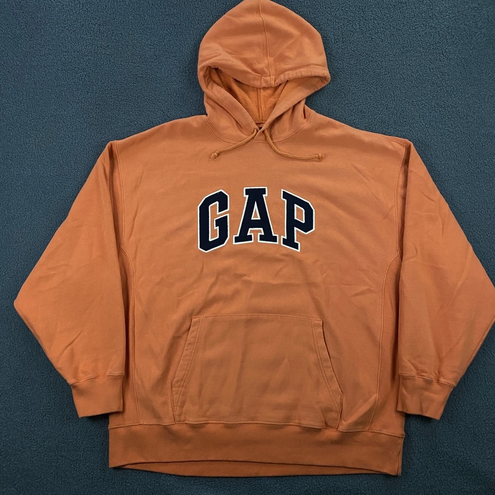 Vintage Y2K Gap Hoodie Mens XL Logo‎ Spell Out Fleece Grunge Preppy Orange